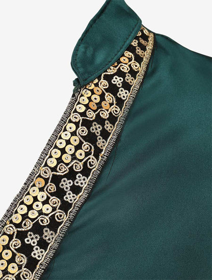 Blouse satinée ornée de broderie - Vert - 3