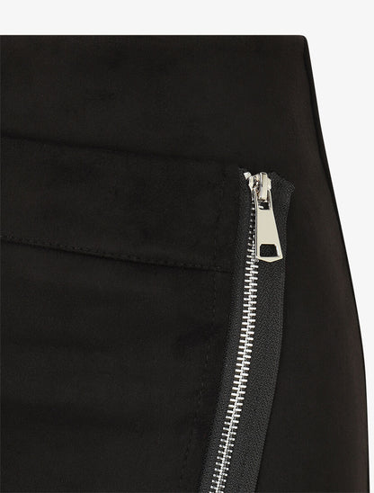 Jupe courte zippée en suédine - Noir - 3