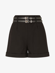 Short droit taille haute à double ceintures - Noir - 1