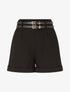 Short droit taille haute à double ceintures - Noir - 1