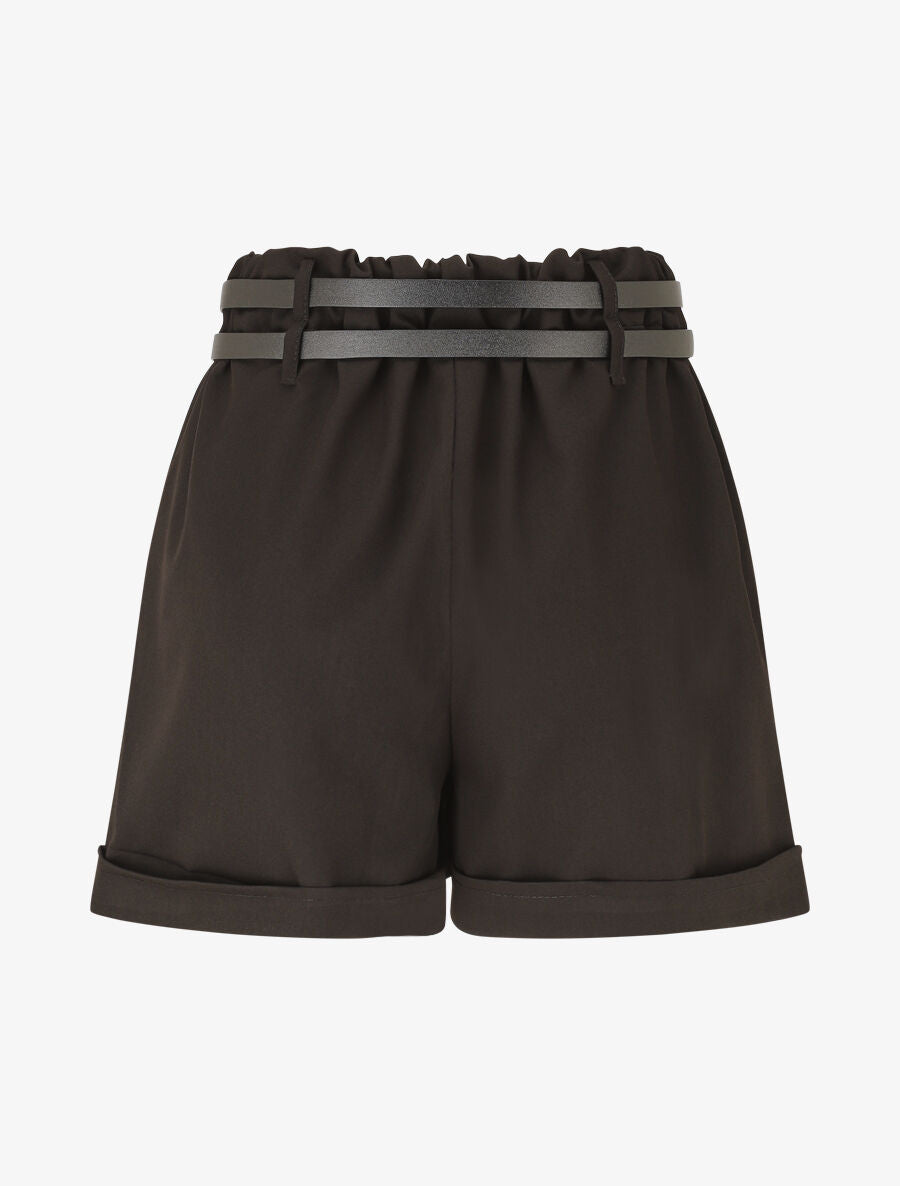 Short droit taille haute à double ceintures - Noir - 2