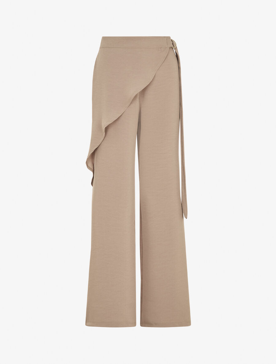 Pantalon fluide à pan drapé - Taupe - 1