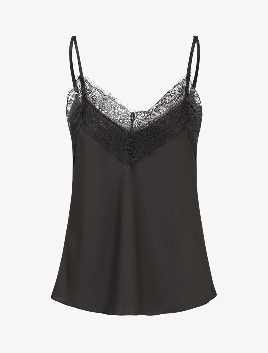 Caraco satiné à dentelle - Noir - 1