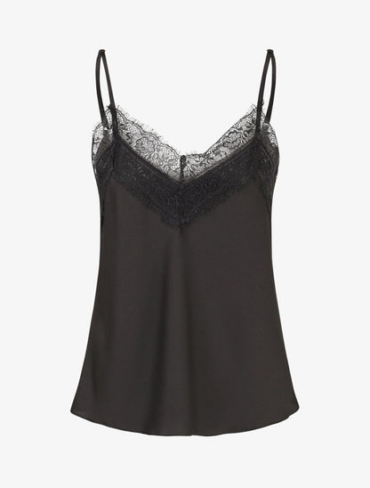 Caraco satiné à dentelle - Noir - 1