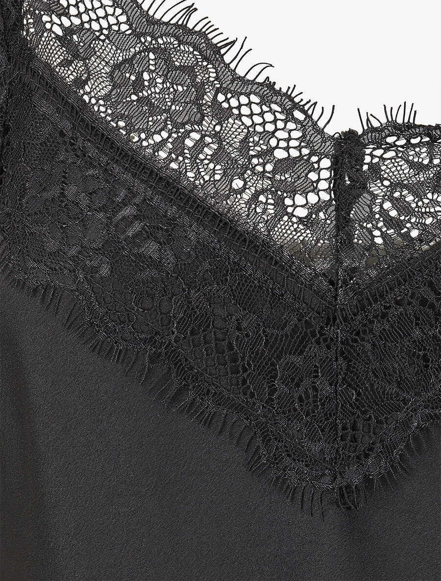 Caraco satiné à dentelle - Noir - 3