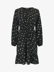 Robe élastiquée à flocage plumes irisées - Noir - 5