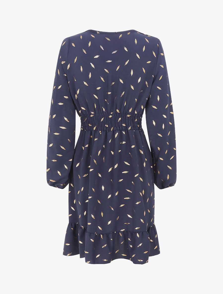 Robe élastiquée à flocage plumes irisées - Marine - 2