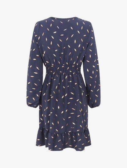 Robe élastiquée à flocage plumes irisées - Marine - 2