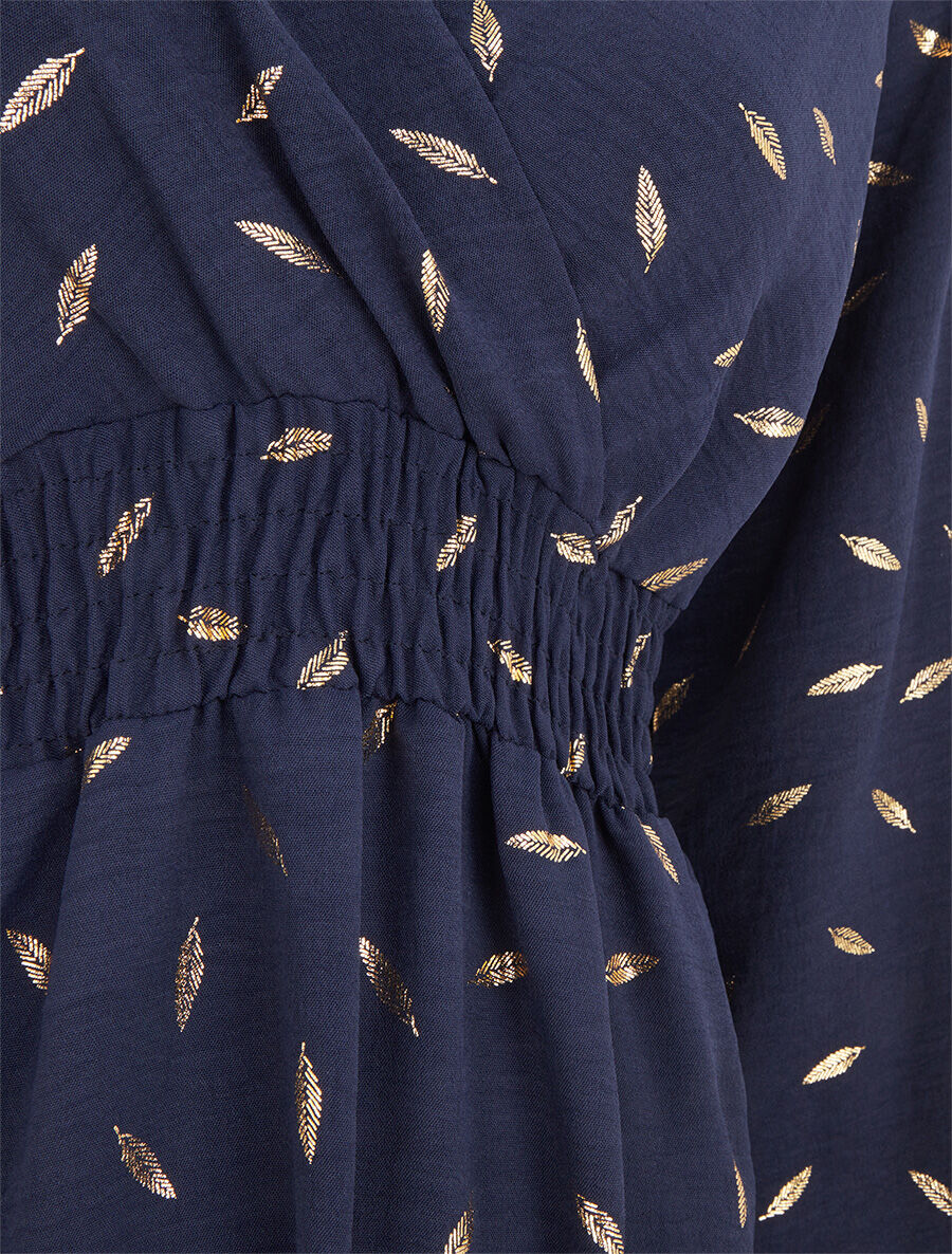 Robe élastiquée à flocage plumes irisées - Marine - 3