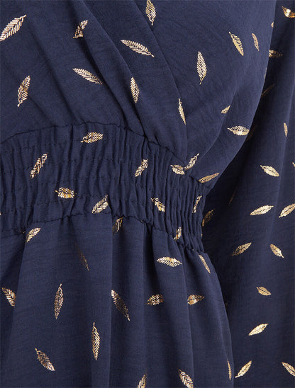Robe élastiquée à flocage plumes irisées - Marine - 3