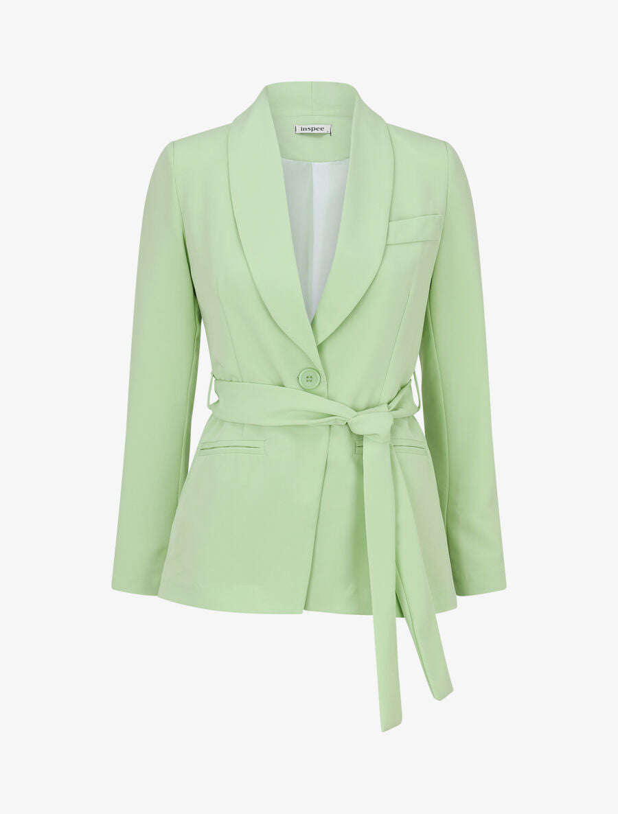 Veste unie à ceinture à nouer - Vert anis - 1