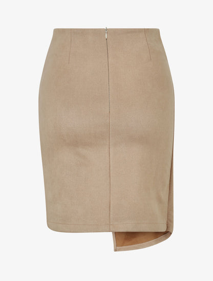 Jupe courte en suédine syle portefeuille - Beige - 2