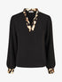Blouse à bords imprimé léopard - Noir - 1