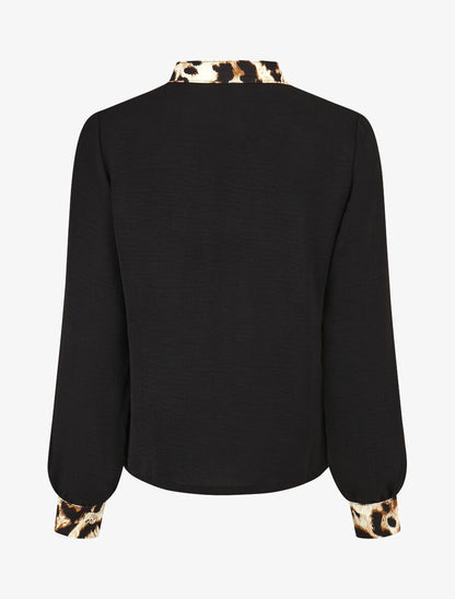 Blouse à bords imprimé léopard - Noir - 2
