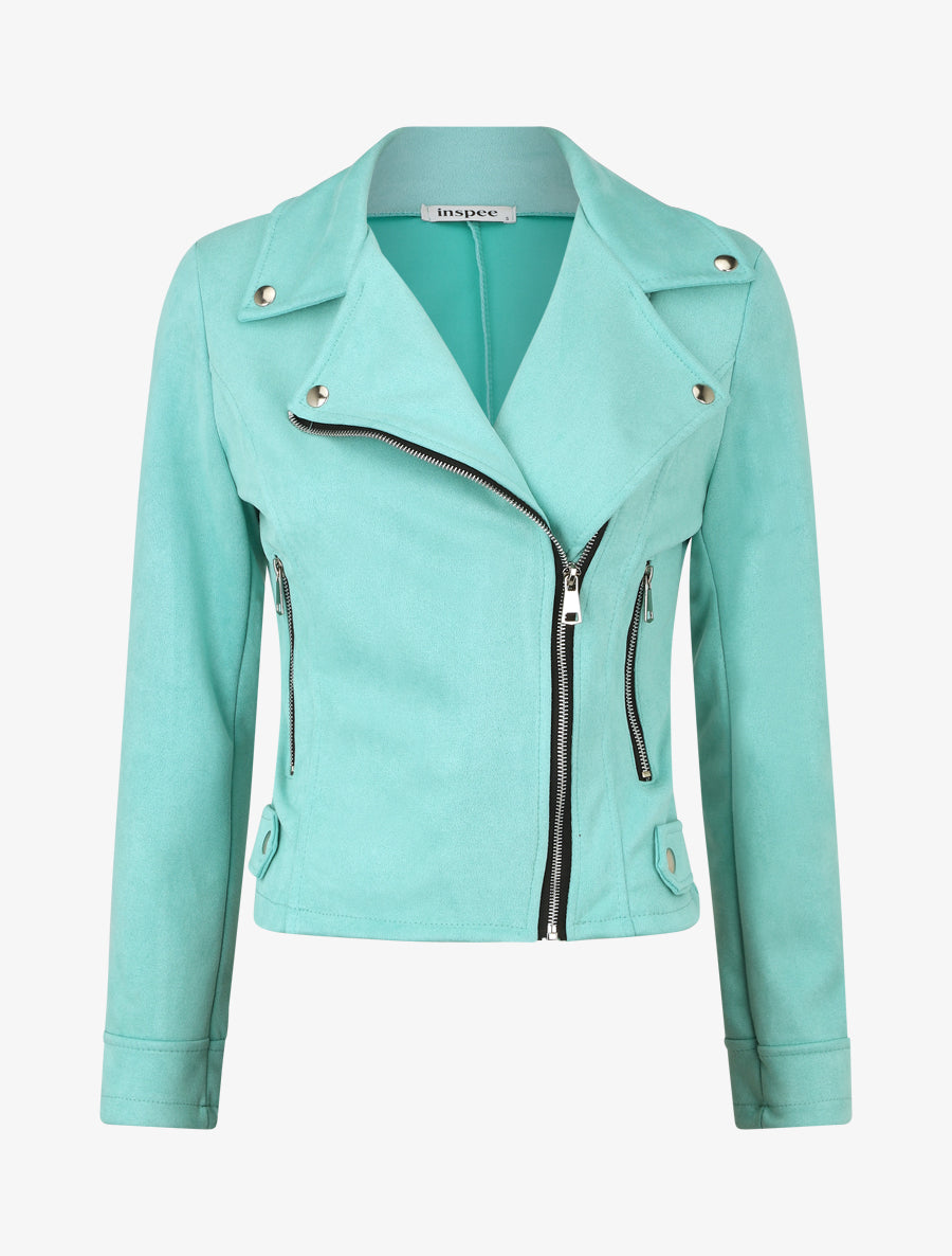 Perfecto en suédine à poches zippées décoratives - Turquoise - 1