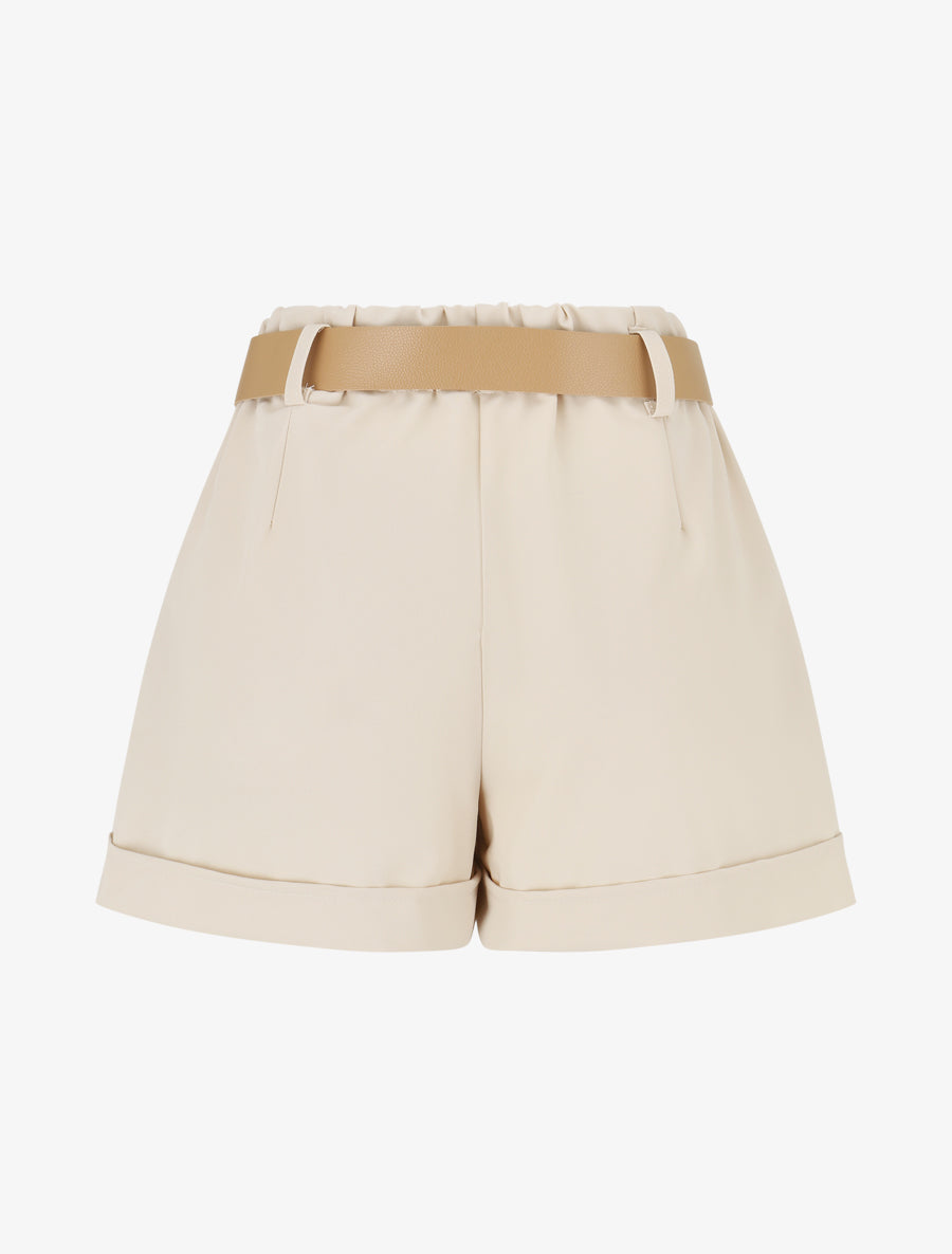 Short taille haute uni coupe droite - Beige - 2