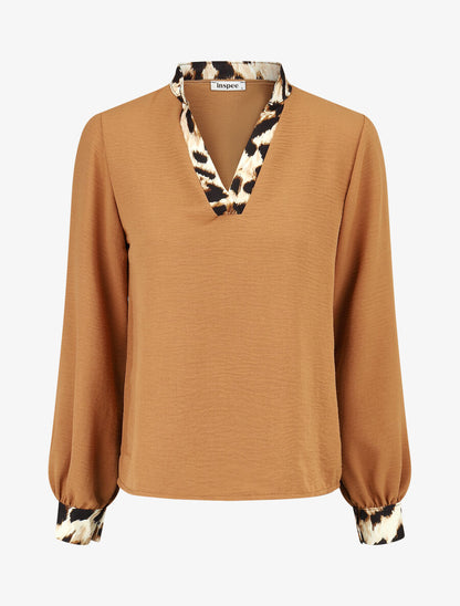 Blouse à bords imprimé léopard - Camel - 4
