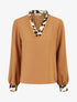 Blouse à bords imprimé léopard - Camel - 4