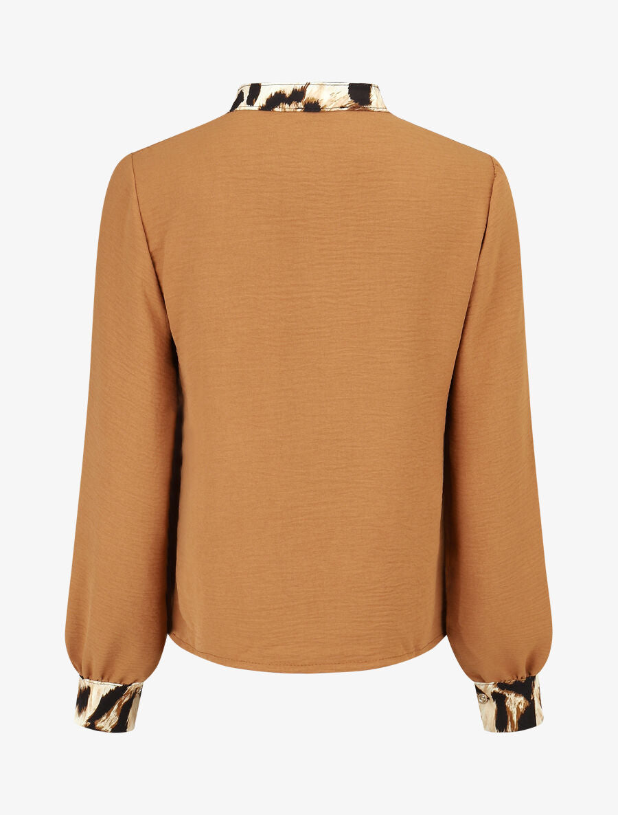Blouse à bords imprimé léopard - Camel - 2