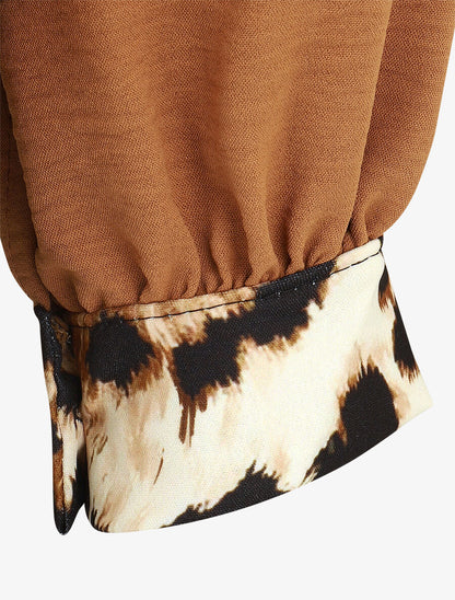 Blouse à bords imprimé léopard - Camel - 3