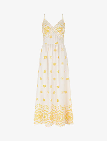 Robe élastiquée imprimé fleurs - Jaune - 1