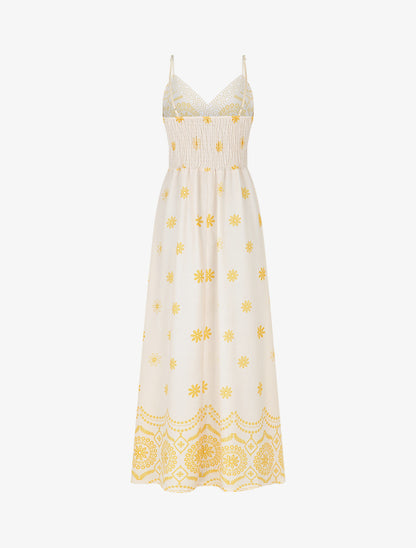 Robe élastiquée imprimé fleurs - Jaune - 2