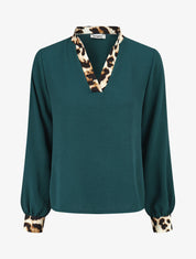 Blouse à bords imprimé léopard - Vert forêt - 1