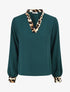 Blouse à bords imprimé léopard - Vert forêt - 1