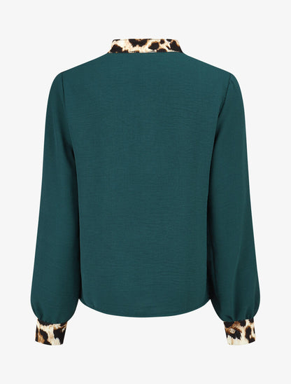 Blouse à bords imprimé léopard - Vert forêt - 2