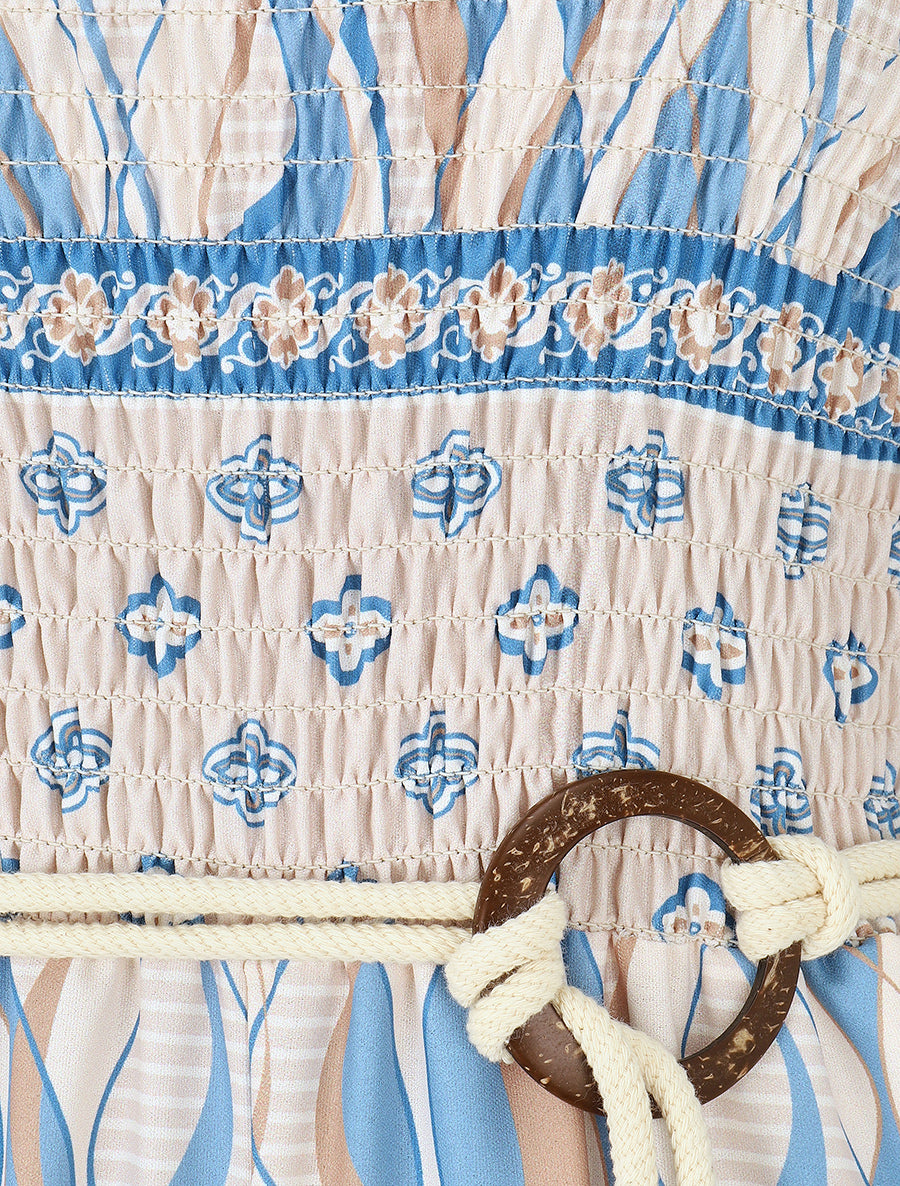 Combinaison imprimé fantaisie à buste élastiqué - Bleu ciel - 3