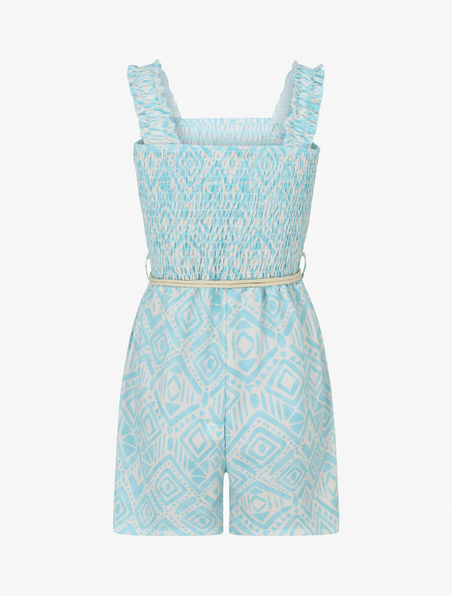 Combishort élastiqué à imprimé éthnique - Turquoise - 2