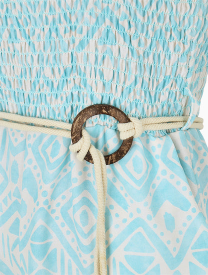 Combishort élastiqué à imprimé éthnique - Turquoise - 3