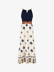 Robe imprimé ikat à bretelles en chaîne - Marine - 1