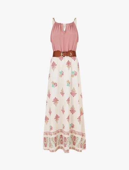 Robe imprimé ikat à bretelles en chaîne - Vieux rose - 1