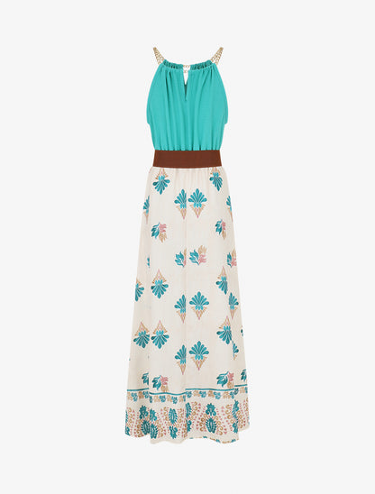 Robe imprimé ikat à bretelles en chaîne - Turquoise - 2