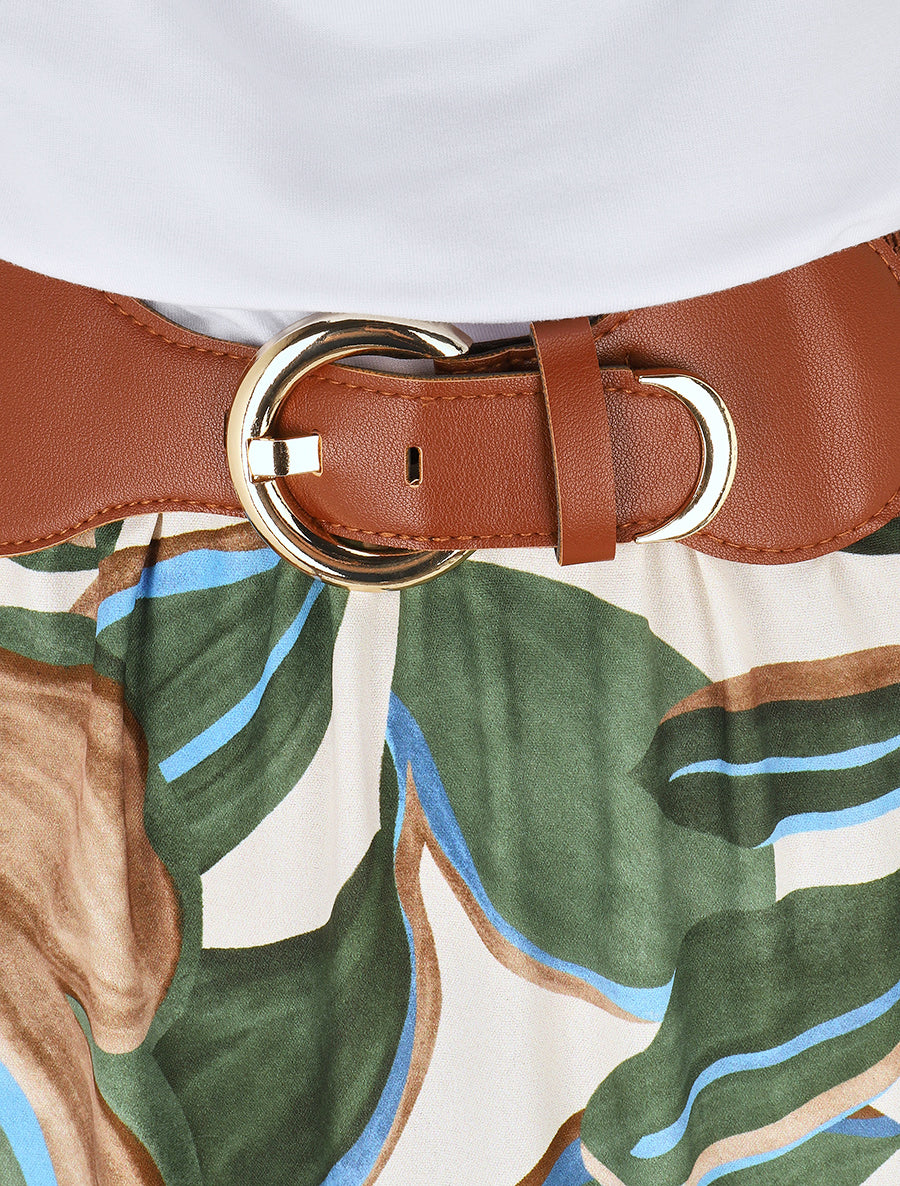 Robe longue dos nu à imprimé grandes feuilles - Kaki - 3