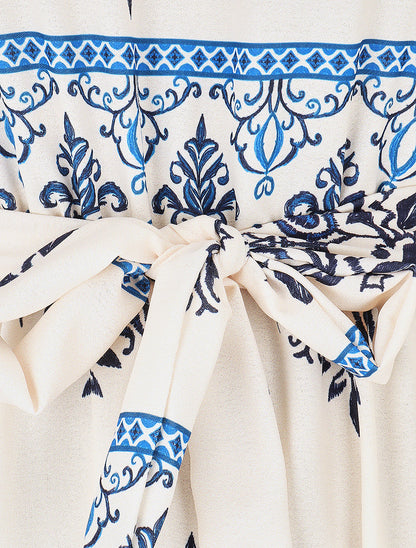 Robe élastiquée à imprimé ikat - Marine - 3