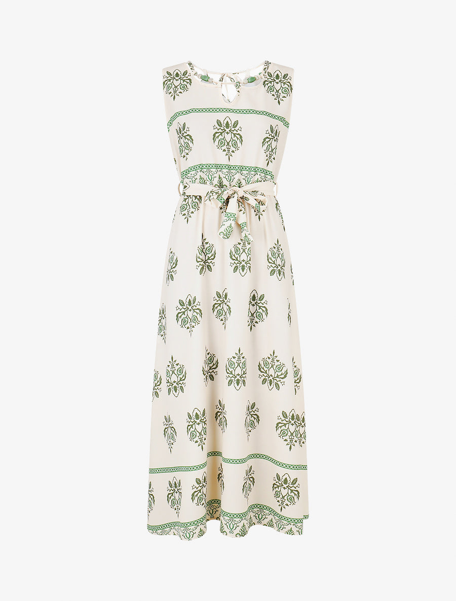 Robe élastiquée à imprimé ikat - Kaki - 1