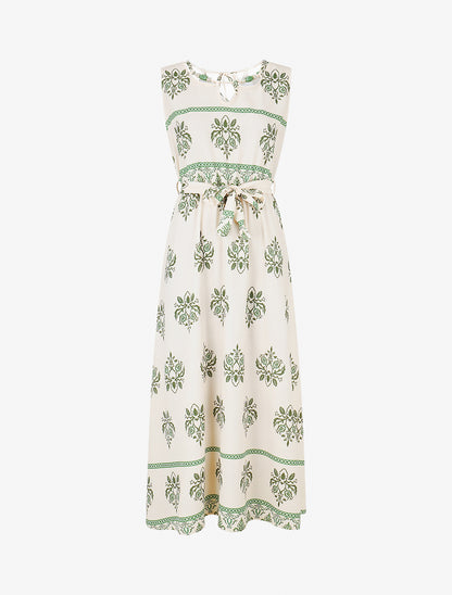 Robe élastiquée à imprimé ikat - Kaki - 1