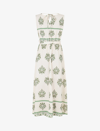 Robe élastiquée à imprimé ikat - Kaki - 2
