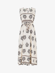 Robe élastiquée à imprimé ikat - Noir - 1