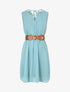 Robe mi-longue unie à col à perles - Turquoise - 1