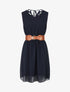 Robe mi-longue unie à col à perles - Marine - 1