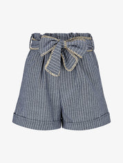 Short fluide à rayures et ceinture fantaisie - Bleu - 1