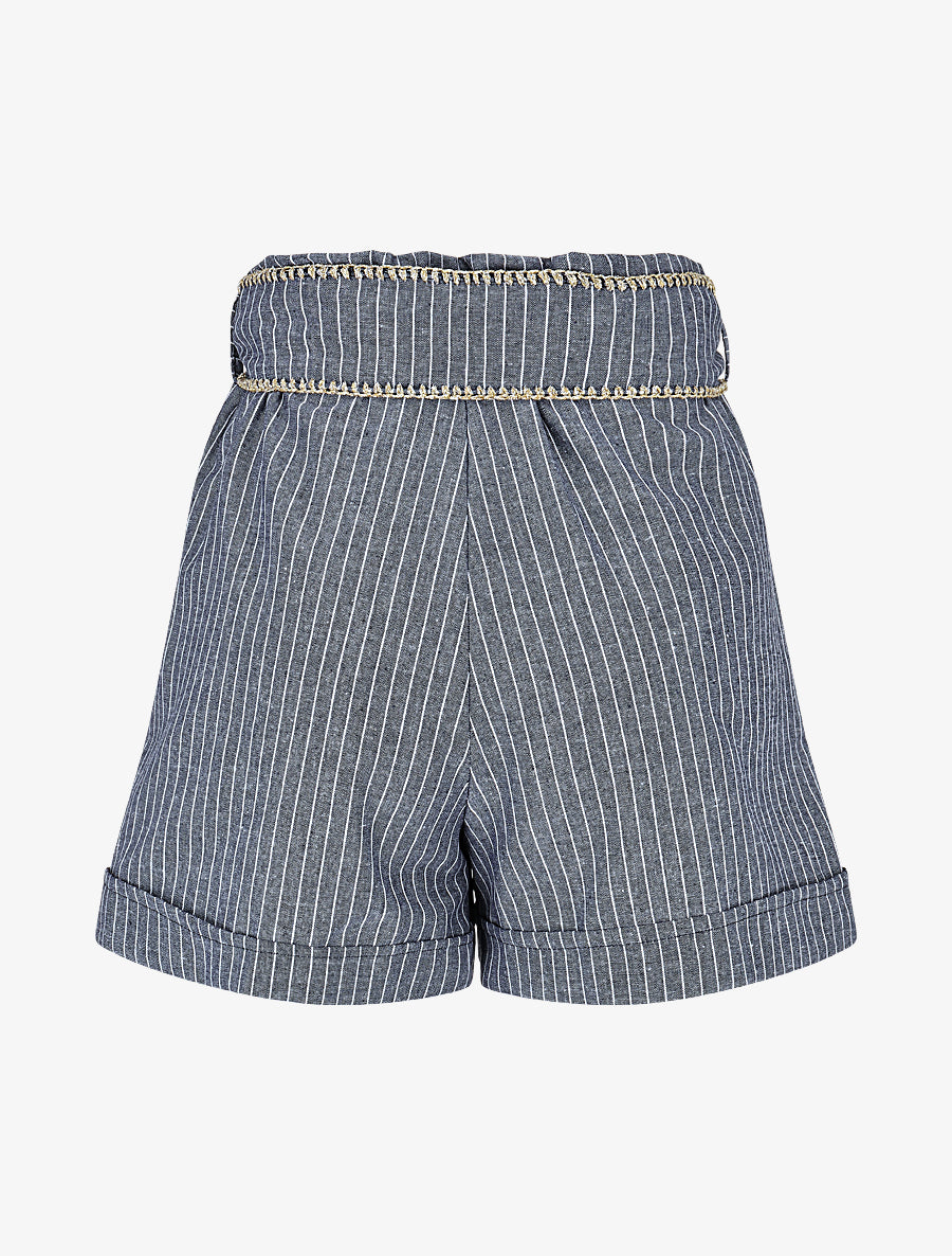 Short fluide à rayures et ceinture fantaisie - Bleu - 2