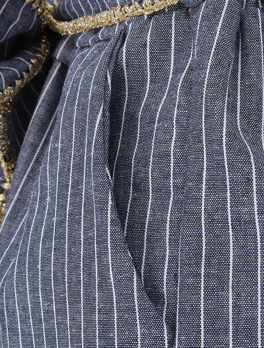Short fluide à rayures et ceinture fantaisie - Bleu - 3