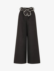 Pantalon ample taille haute à ceinture fantaisie - Noir - 1