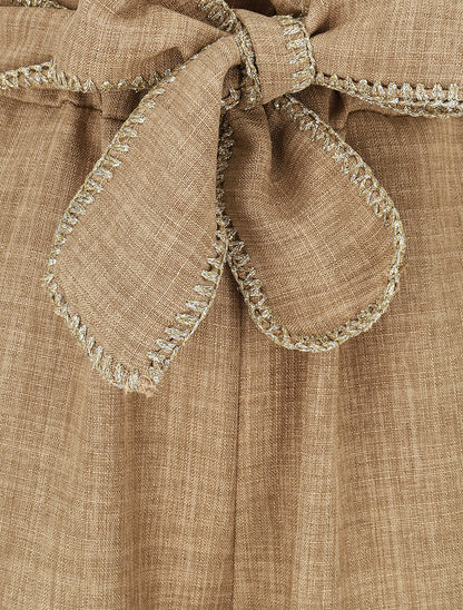 Pantalon ample taille haute à ceinture fantaisie - Taupe - 3