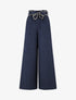 Pantalon ample taille haute à ceinture fantaisie - Marine - 1