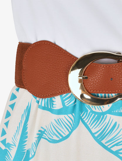 Robe longue imprimé palmiers et col à sangle - Turquoise - 3